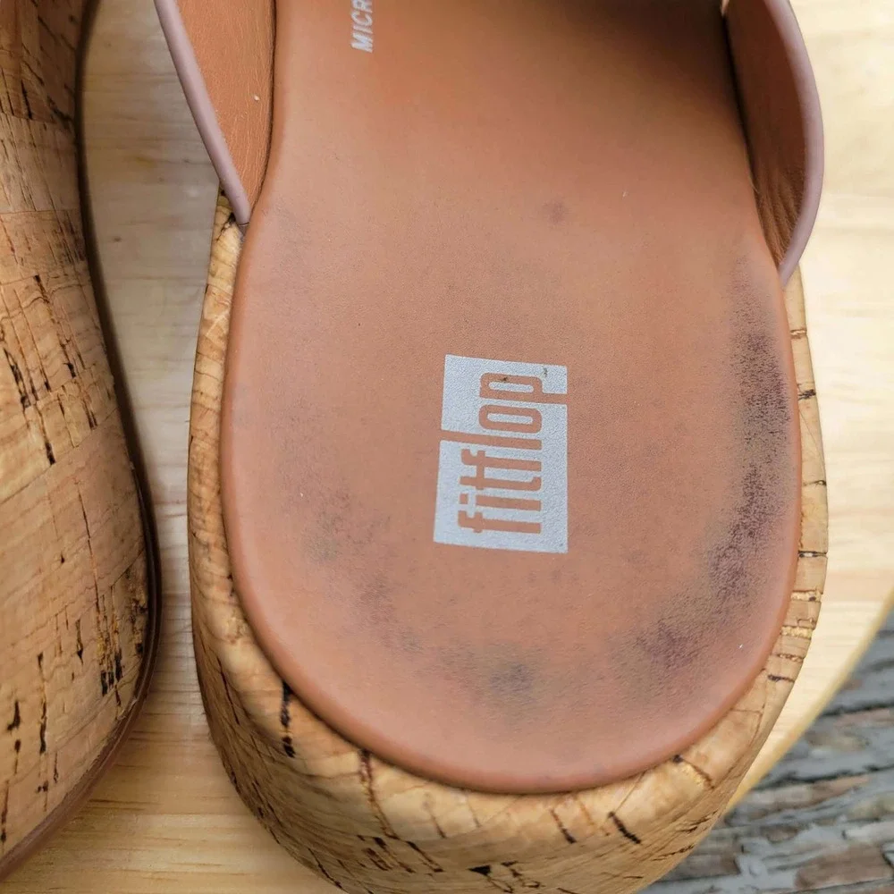 FitFlop F Mode Platform Sandals Womens 8 US Rose Gold Cork Flatform Toe Post